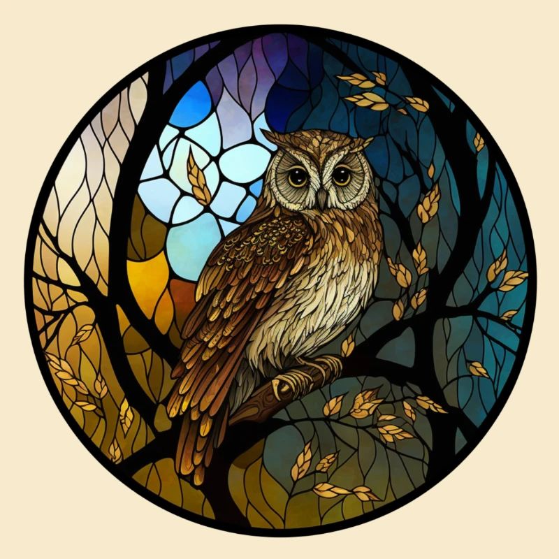 Eulen-Glasmalerei