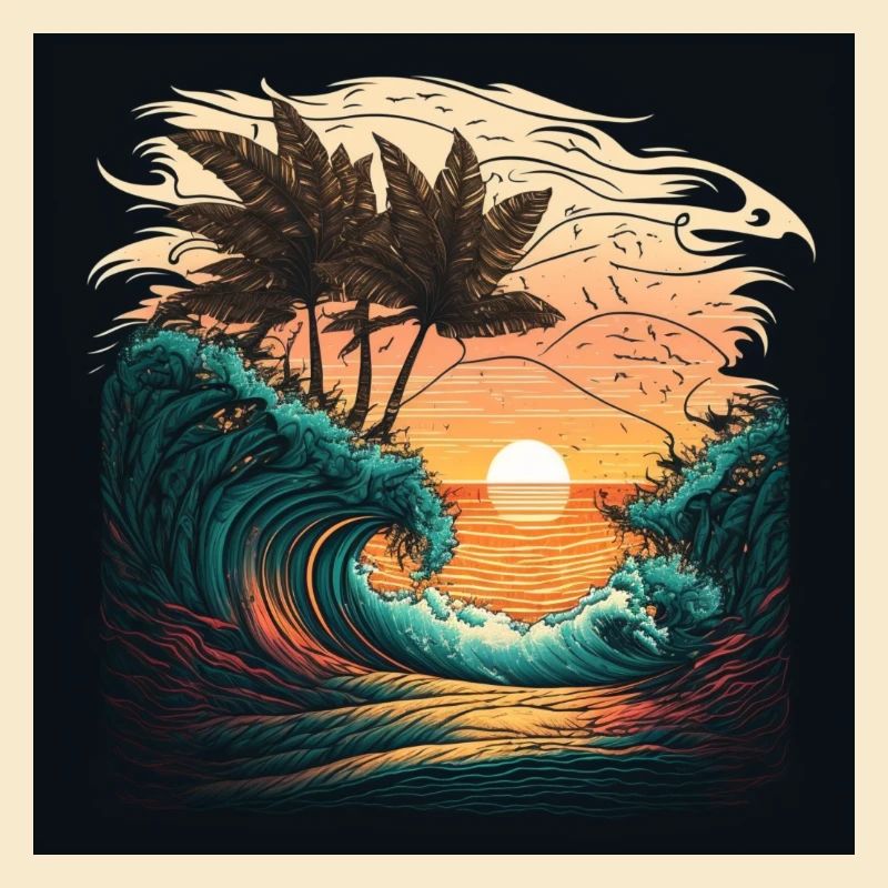 Ocean waves Sunset Palms