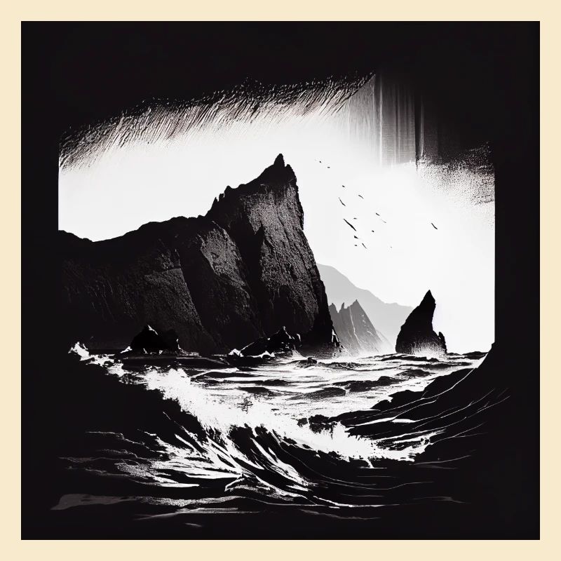 rough sea with cliffs