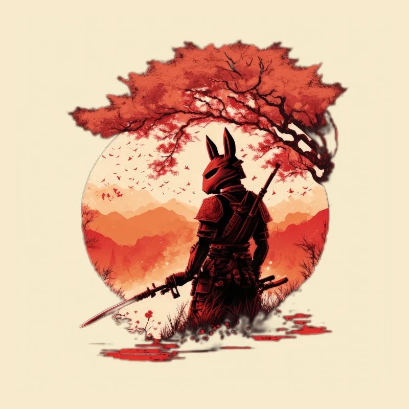 Samurai Krieger - Sakura Tree Digital Art