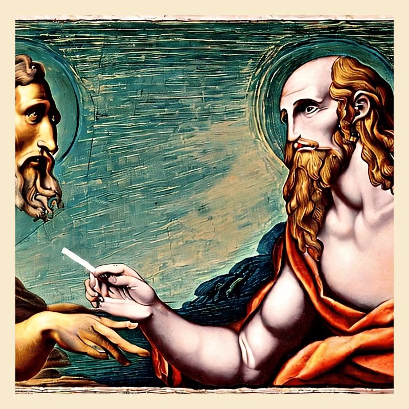 Apostel raucht eine Zigarette