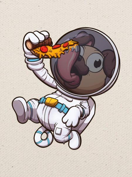 Astronaut Mops isst Pizza Slice