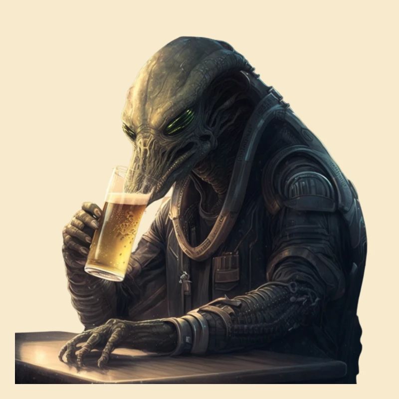 Alien mit Feierabendbier