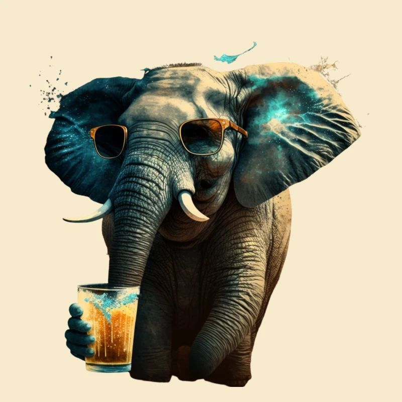 Cooler Elefant mit Bier und Sonnenbrille