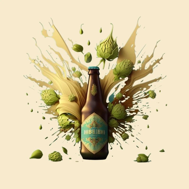 Bouteille de bière devant l’explosion du houblon
