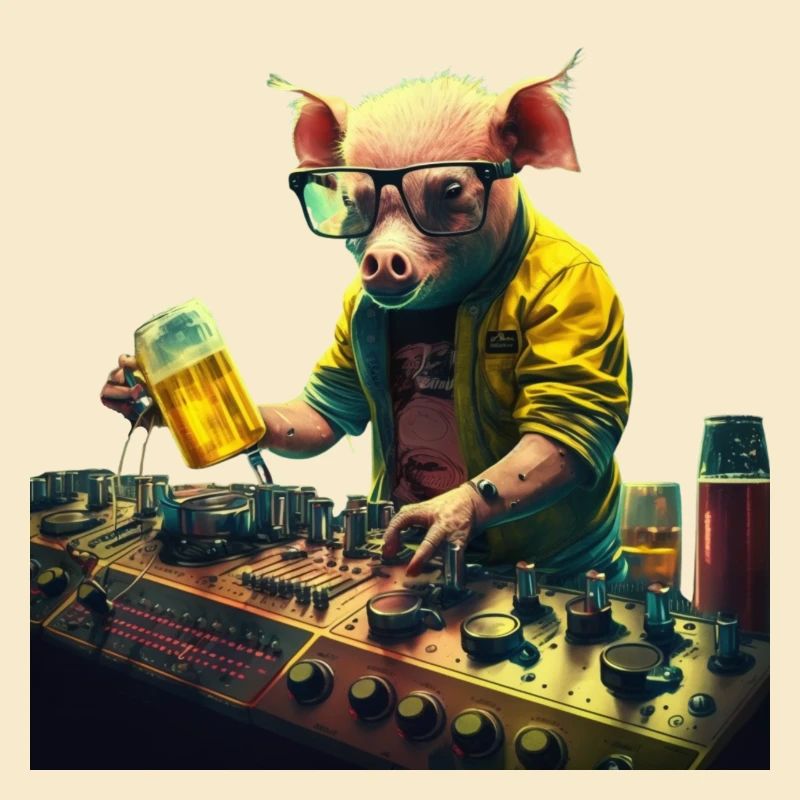 Beastly cool pig DJ with beer