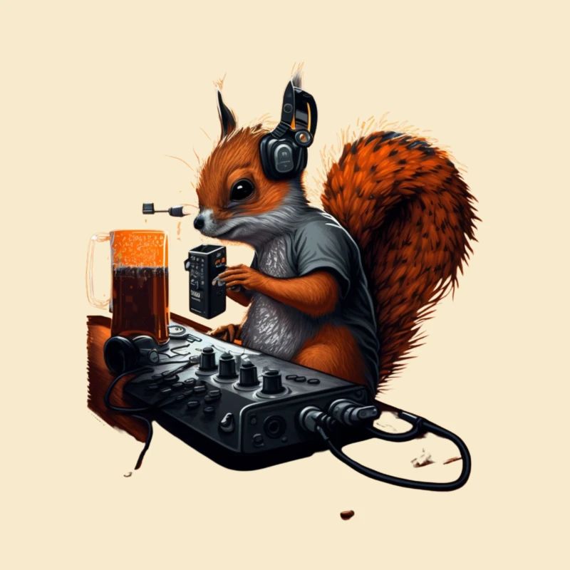 Techno DJ Eichhörnchen mit Bier
