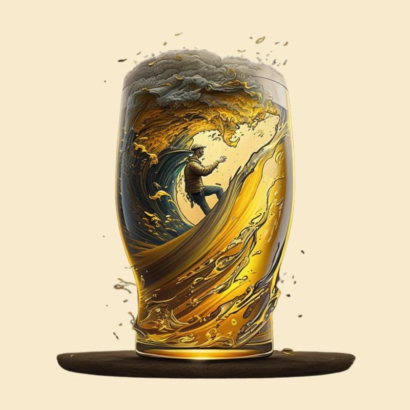 Beer glass with surfer on wave