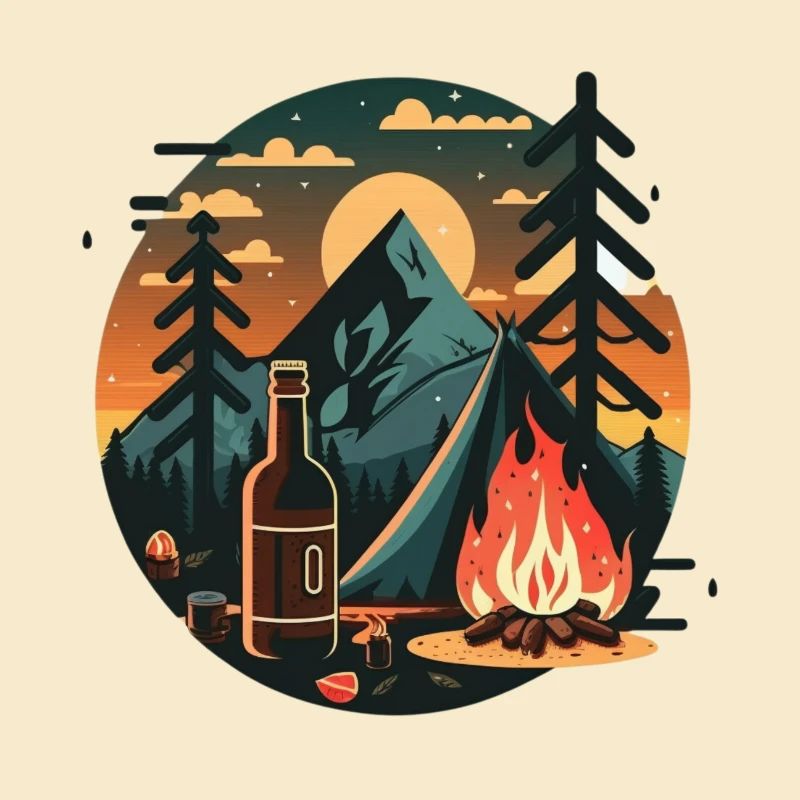 Camping avec bière et feu de camp dans la nature.