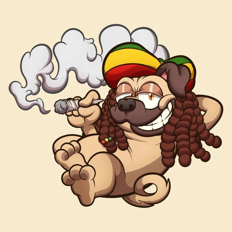 Rasta Mops raucht einen Joint