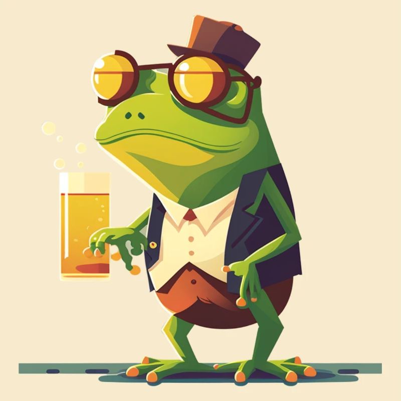Drôle de grenouille avec chapeau haut de forme et bière