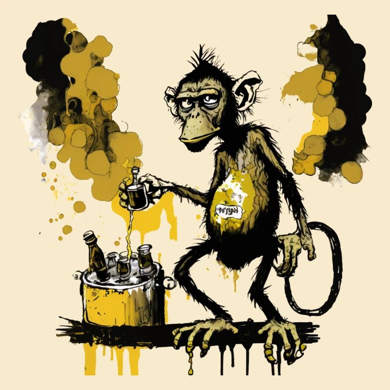 Cooler Schimpanse der sein eigenes Bier braut