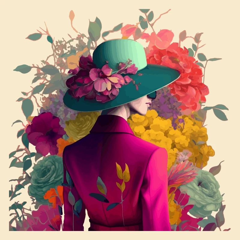 Model mit Hut und Blumen Geschenk