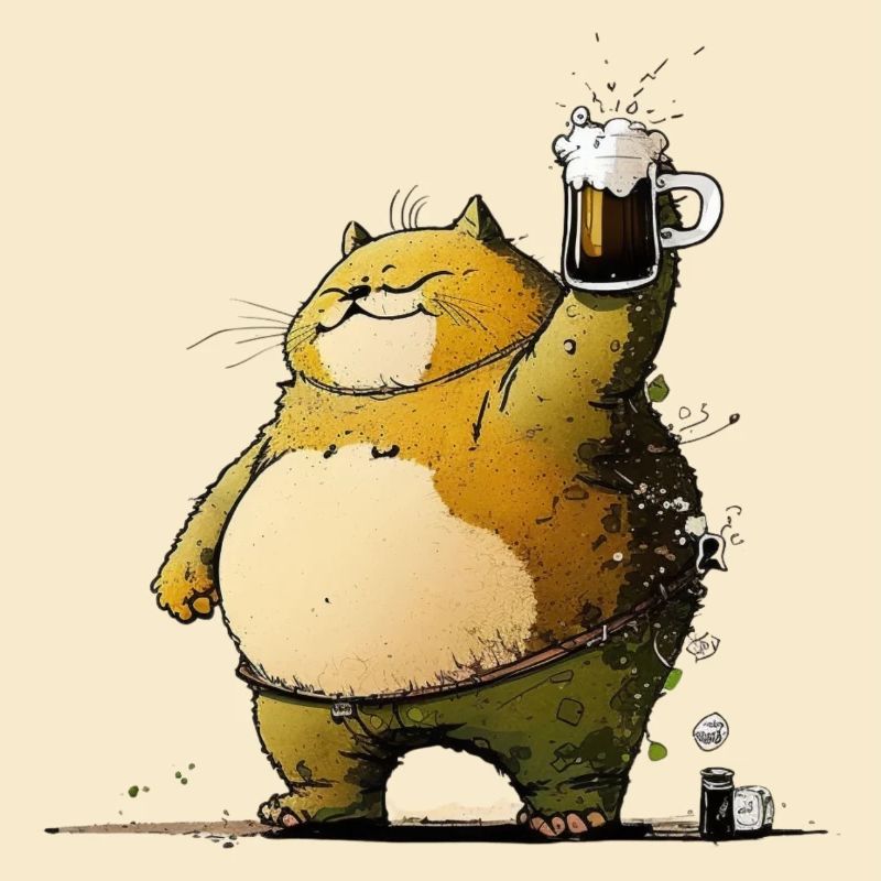Dicke Katze feiert mit Bier