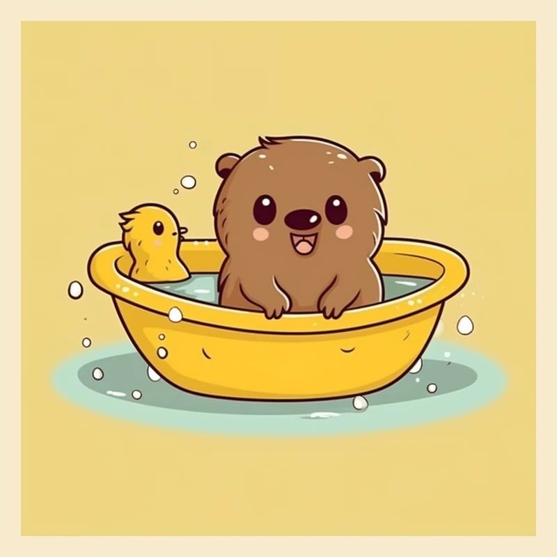 Mignon castor dans la baignoire avec des canetons Quitsche