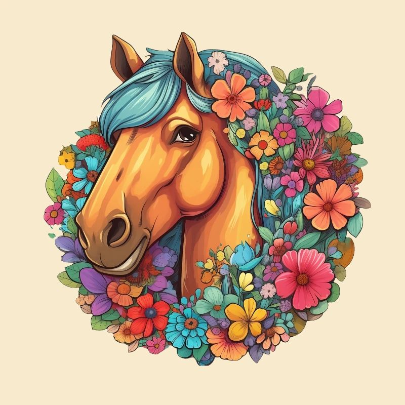 Joli visage de cheval dans la mer de fleurs