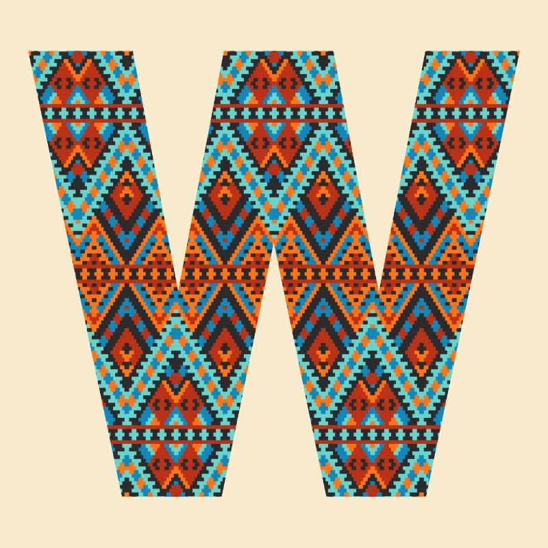 Buchstabe W- Boho-Design, Buntes Monogramm