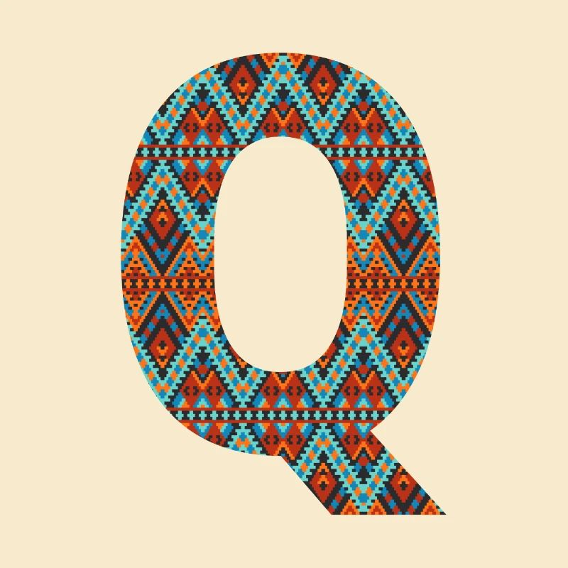 Buchstabe Q - Boho-Design, buntes Monogramm