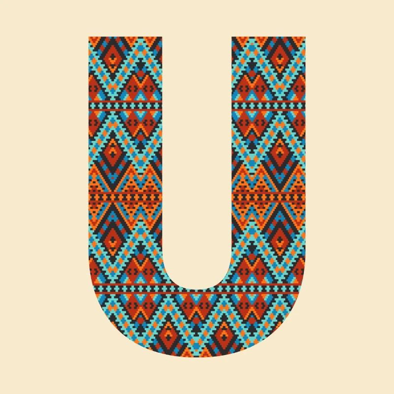 Buchstabe U-Boho-Design, Buntes Monogramm