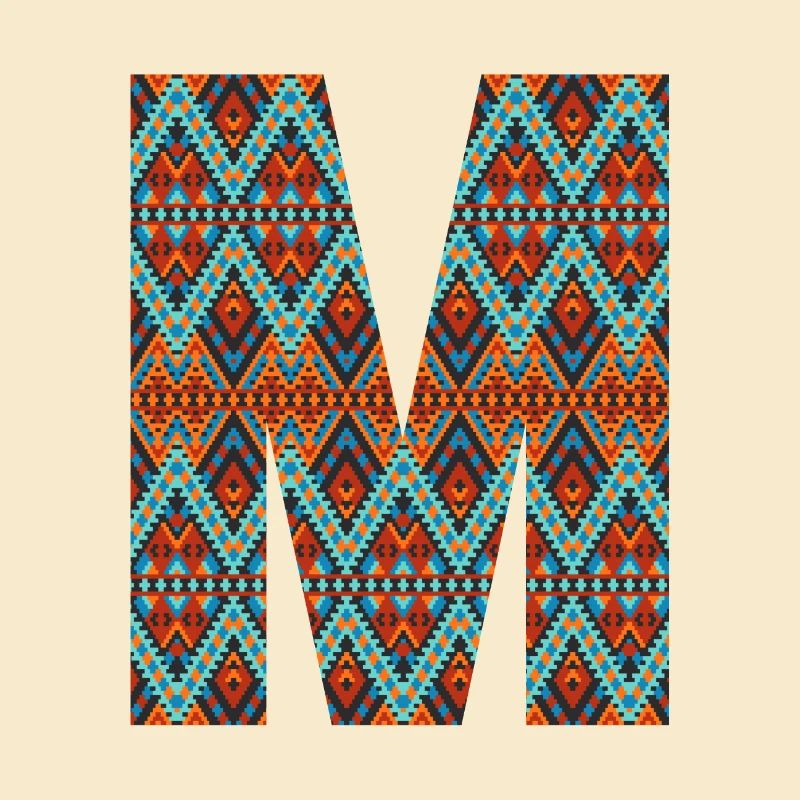 Buchstabe M- Boho-Design, buntes Monogramm