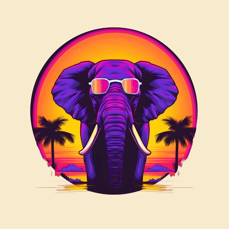 Synthwave Elephant African Sunset