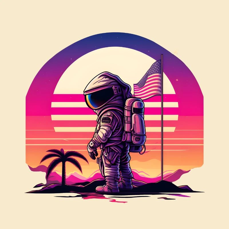 Synthwave Astronaut Space Sunset