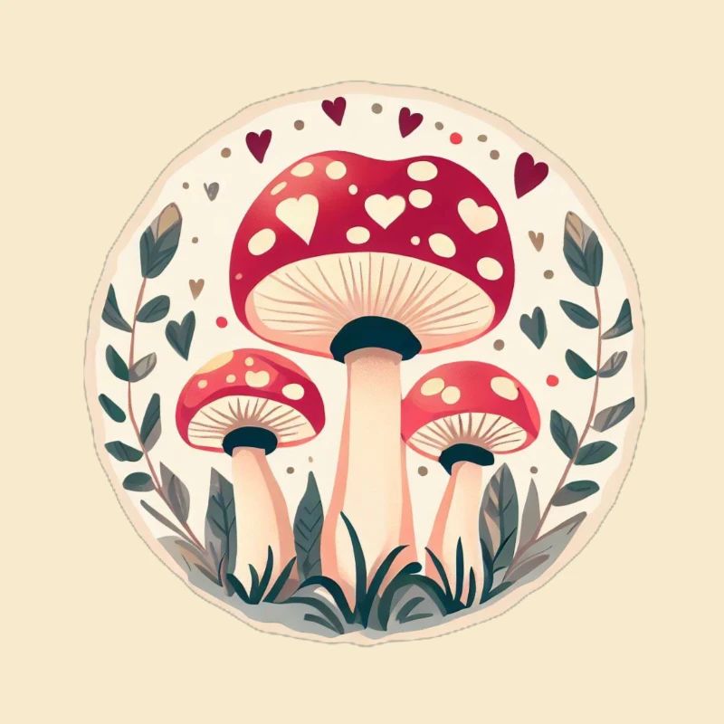 Mushrooms toadstools in magic hearts