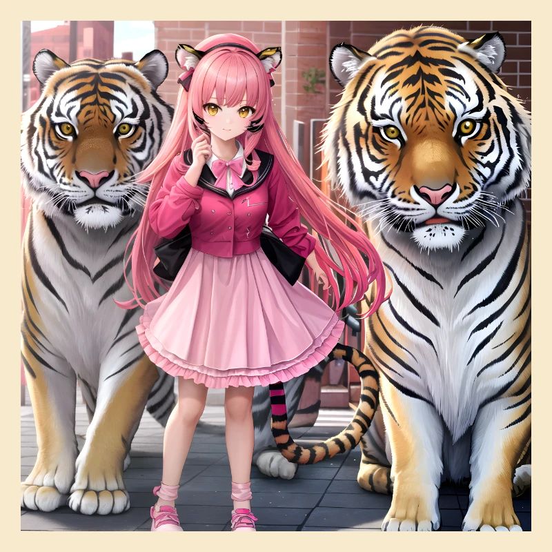 Mädchen mit zwei Anime-Tigern