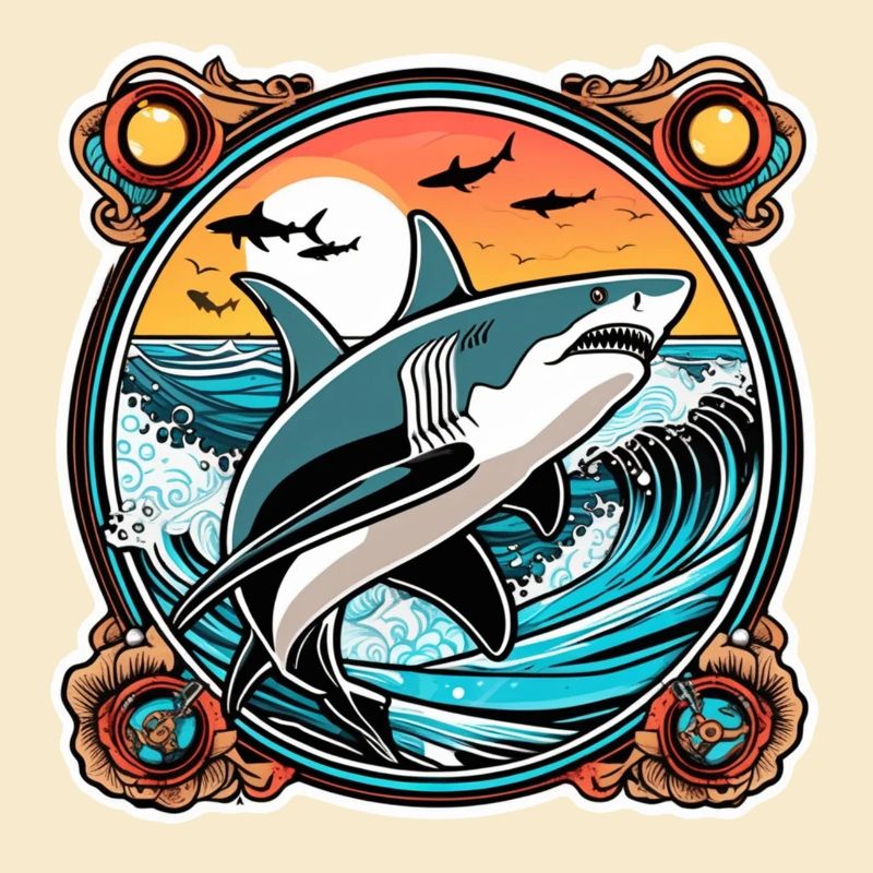 requin et coucher de soleil
