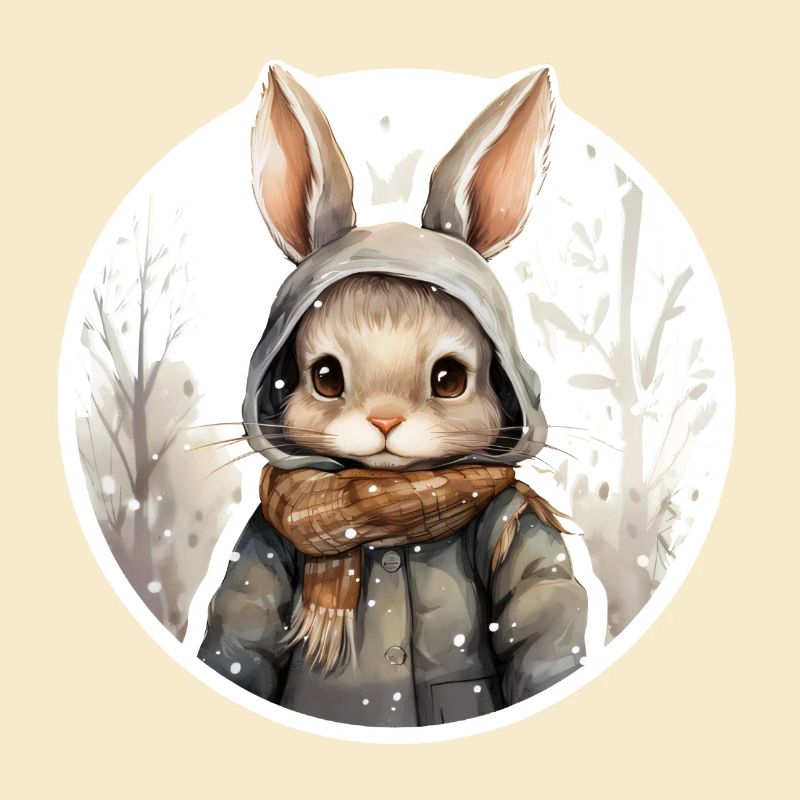 lapin mignon dans la neige avec veste et écharpe