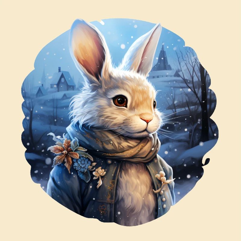 Snowy landscape with cute bunny
