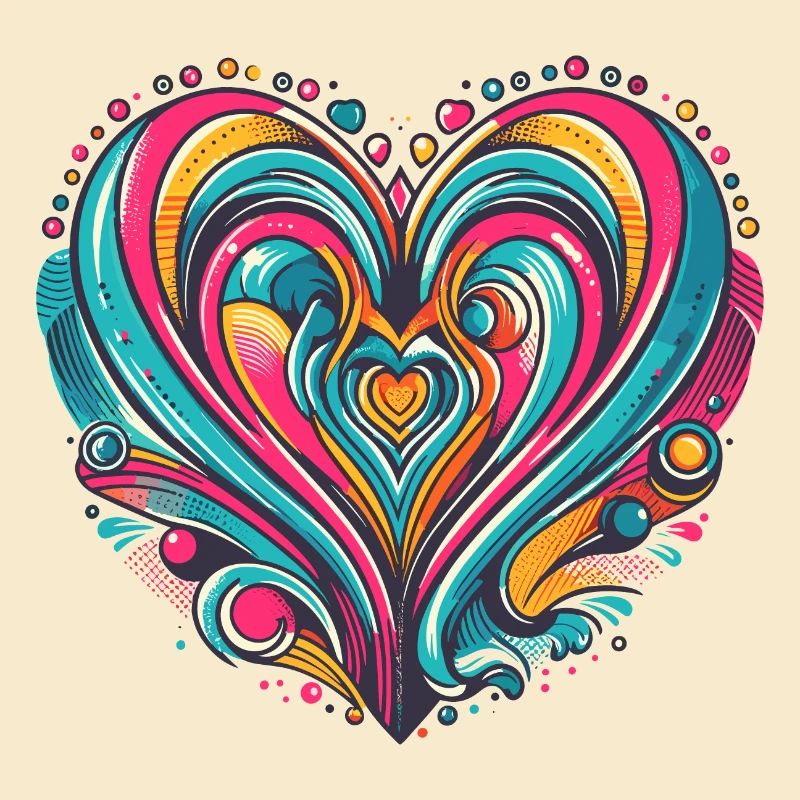 Coeur colorée pop rétro