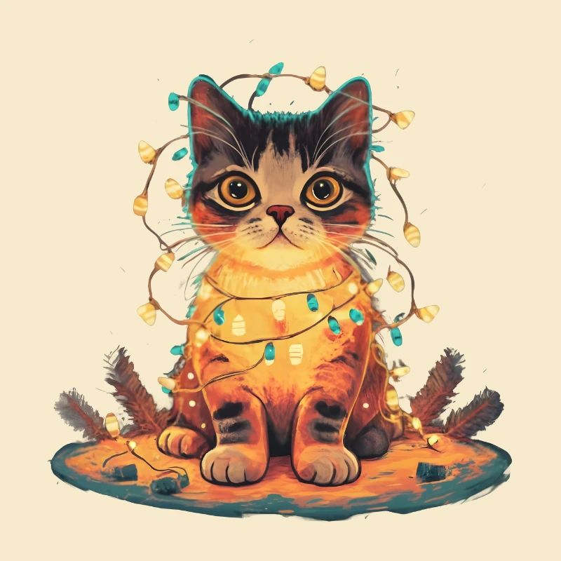 Katze mit Lichterkette