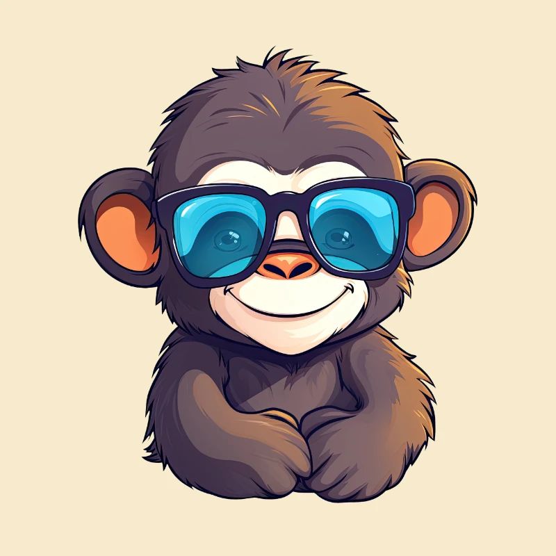 Little cute monkey wearing sunglasses.