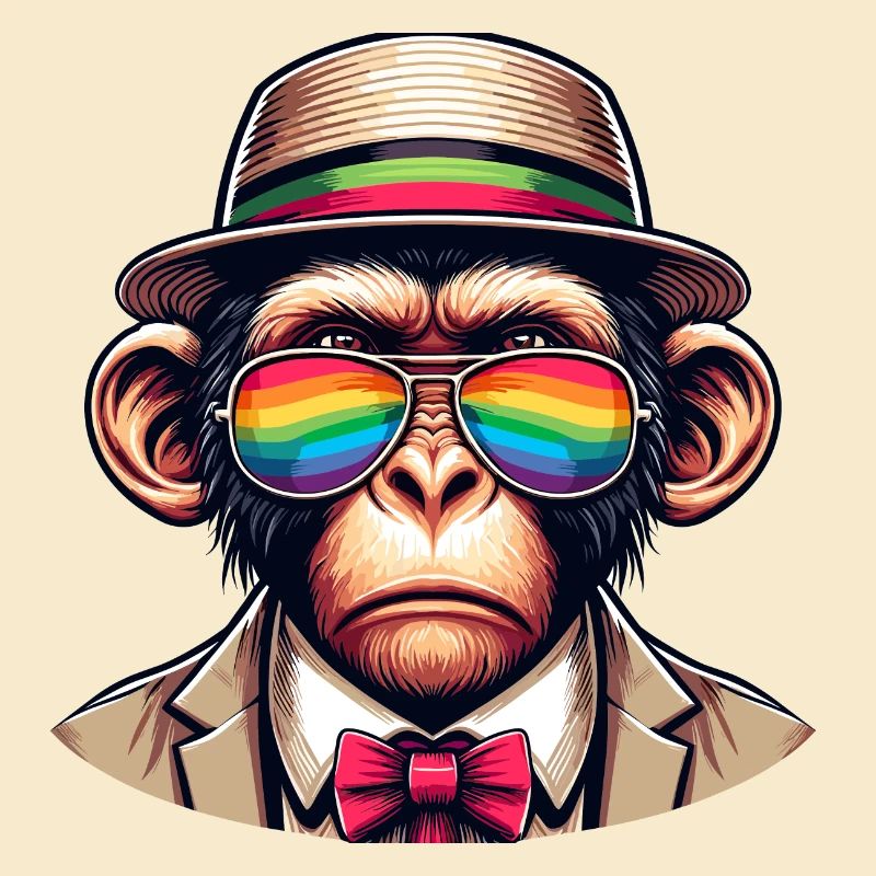 Affe mit Regenbogenhut