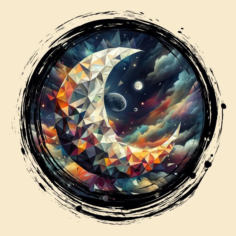Moon Vector Triangles Space Nebula - Circle Black