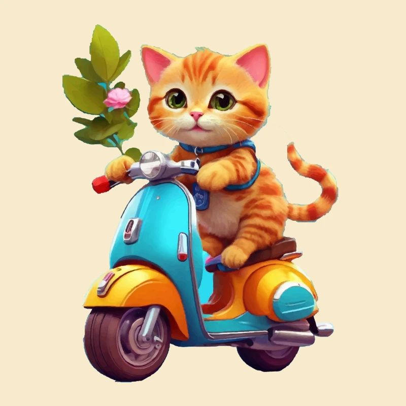 Katze fährt Roller