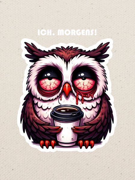 Eule verschlafen mit Kaffee