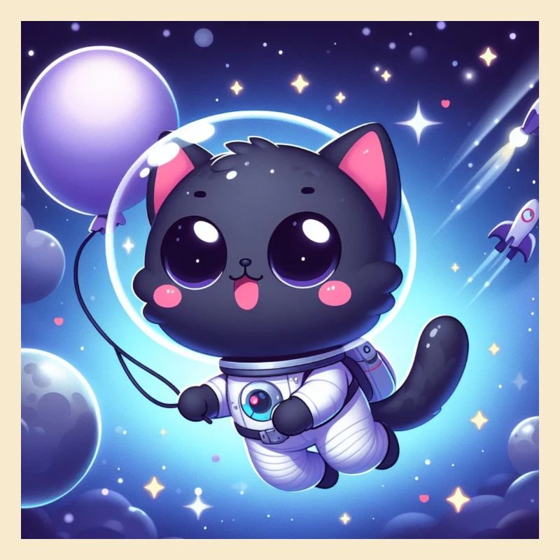 Space Kitty in space with a balloon