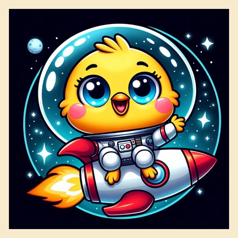 Poussin de l’espace sur une fusée dans l’espace