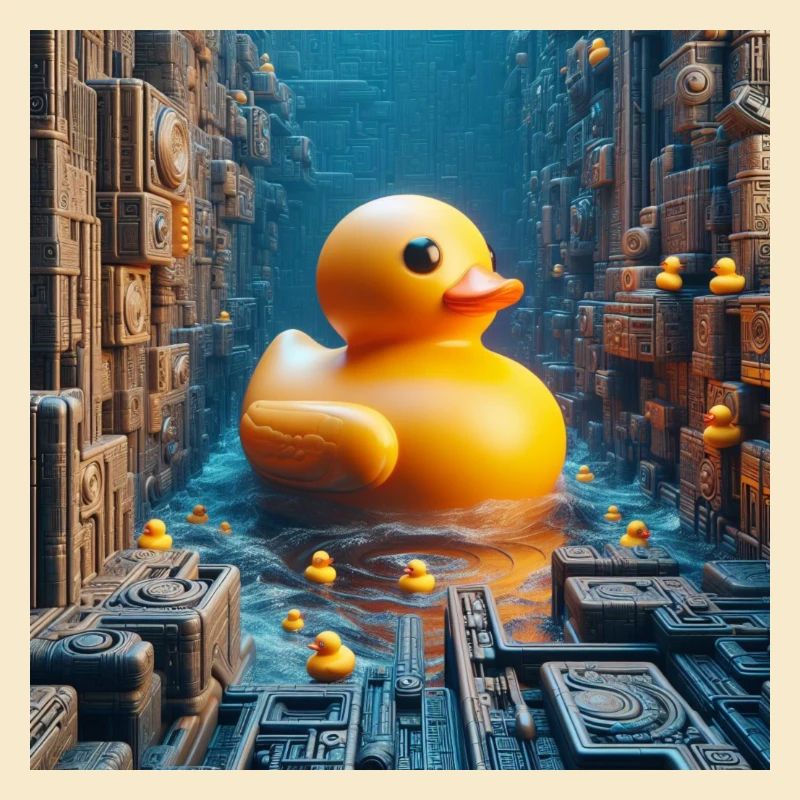 Yellow Bath Duck in Risograph Hyperrealism City