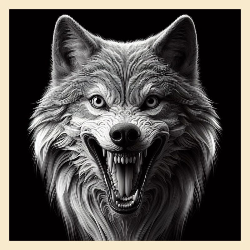Wolf Hyperrealism 3D Gray on Black