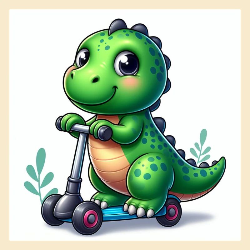 Green dinosaur on a scooter