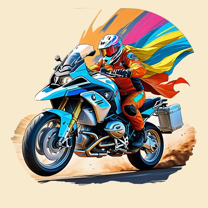 Comic Held auf Motorrad
