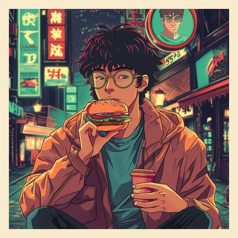 Années 80 Anime Guy Calmant Impression de mode de haute qualité