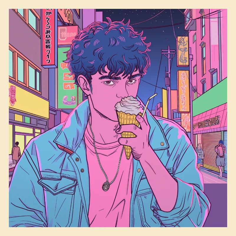 Années 80 Anime Guy Calmant Impression de mode de haute qualité