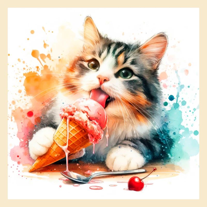 Chaton mangeant de la crème glacée