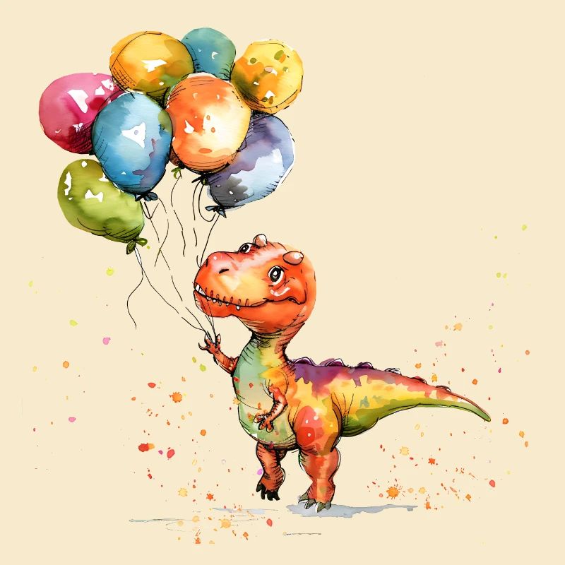Saurier spielt mit Luftballon
