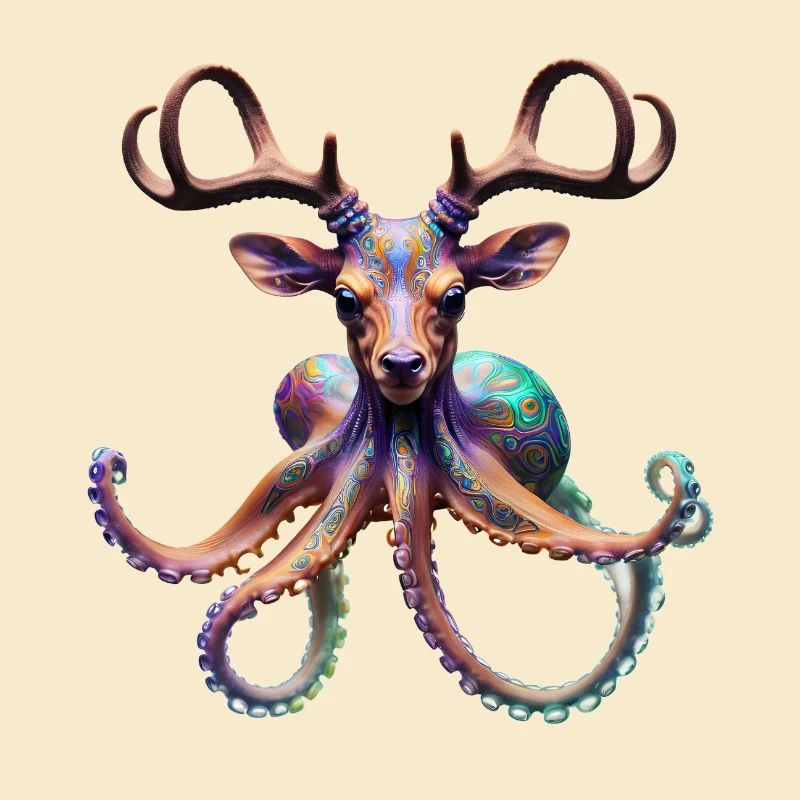 Psychedelischer Hirsch Oktopus mit Geweih
