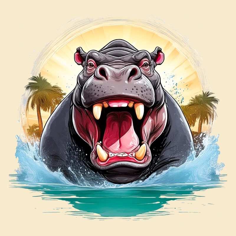 Wild angry animal pugnacious combative hippo